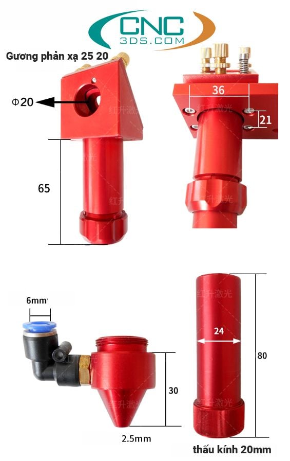 kích thước đầu khắc laser co2