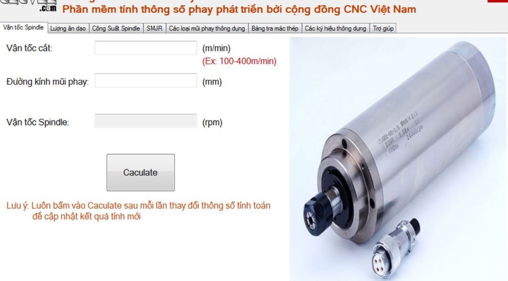 phần mềm tính chế độ cắt khi phay