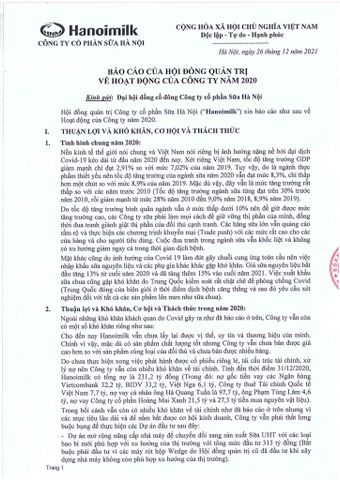 BÁO CÁO THƯỜNG NIÊN NĂM 2020 CÔNG TY CỔ PHẦN SỮA HÀ NỘI