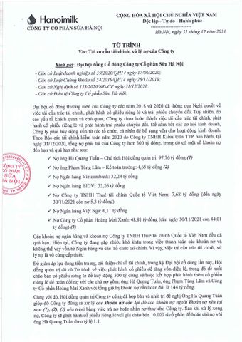 TỜ TRÌNH: TÁI CƠ CẤU TÀI CHÍNH, XỬ LÝ NỢ CỦA CÔNG TY