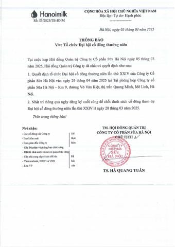 THÔNG BÁO SỐ 05/2025/TB-HNM: VỀ VIỆC TỔ CHỨC ĐẠI HỘI CỔ ĐÔNG THƯỜNG NIÊN