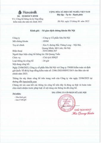 CV SỐ 35/2025/CV.HNM: CÔNG BỐ THÔNG TIN KÝ HỢP ĐỒNG KIỂM TOÁN CHO NĂM TÀI CHÍNH 2025