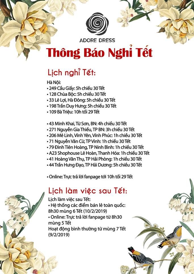 Thông báo lịch nghỉ tết năm 2019