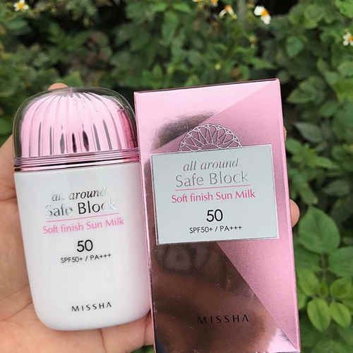 Kết quả hình ảnh cho Missha All-Around Safe Block Soft Finish Sun Milk SPF50+/PA+++