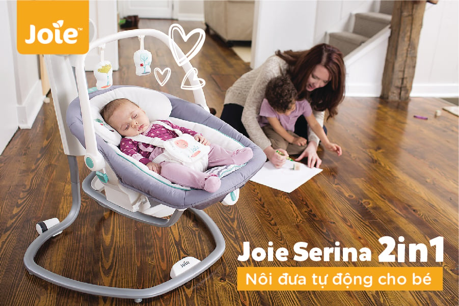 Nôi đưa tự động Joie Serina 2in1 kết hợp đèn ngủ và âm thanh cho bé