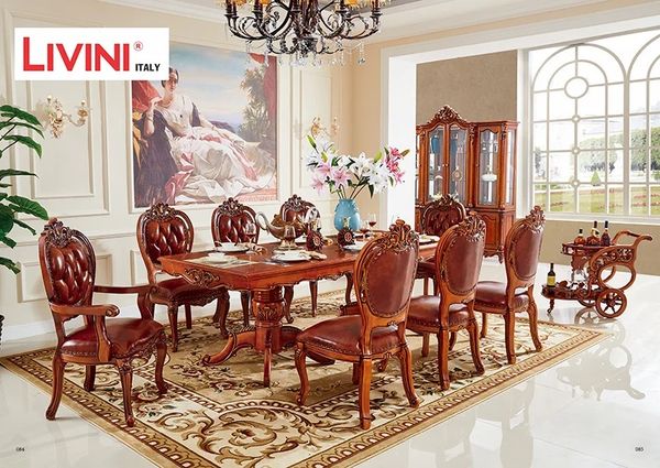 Thiết kế phòng ăn với bàn ghế tân cổ điển gỗ đỏ