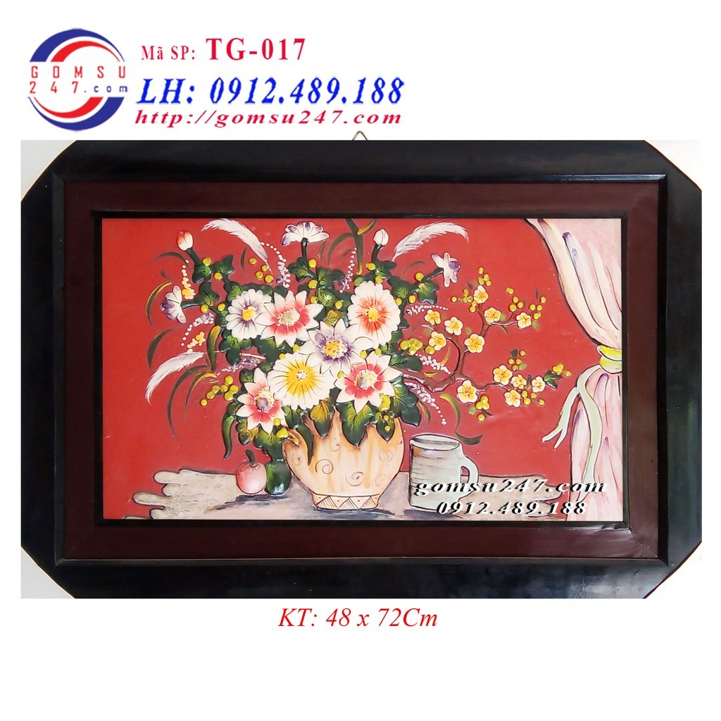 Tranh gốm Bát Tràng - Tranh tĩnh vật lọ hoa khổ 48 x 72cm