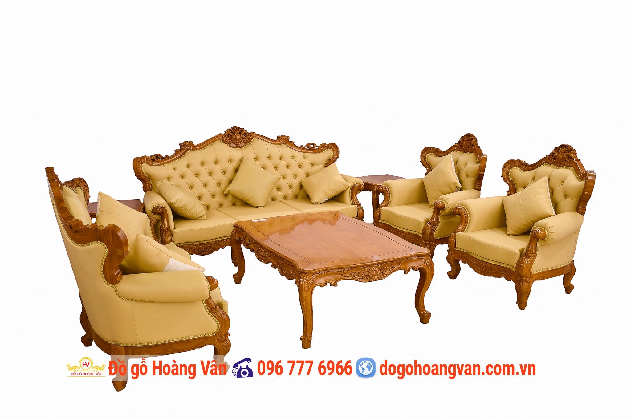Bộ Bàn Ghế Đẹp Sofa Đệm Mút Kiểu Châu Âu BG330 – Đồ gỗ Hoàng Vân