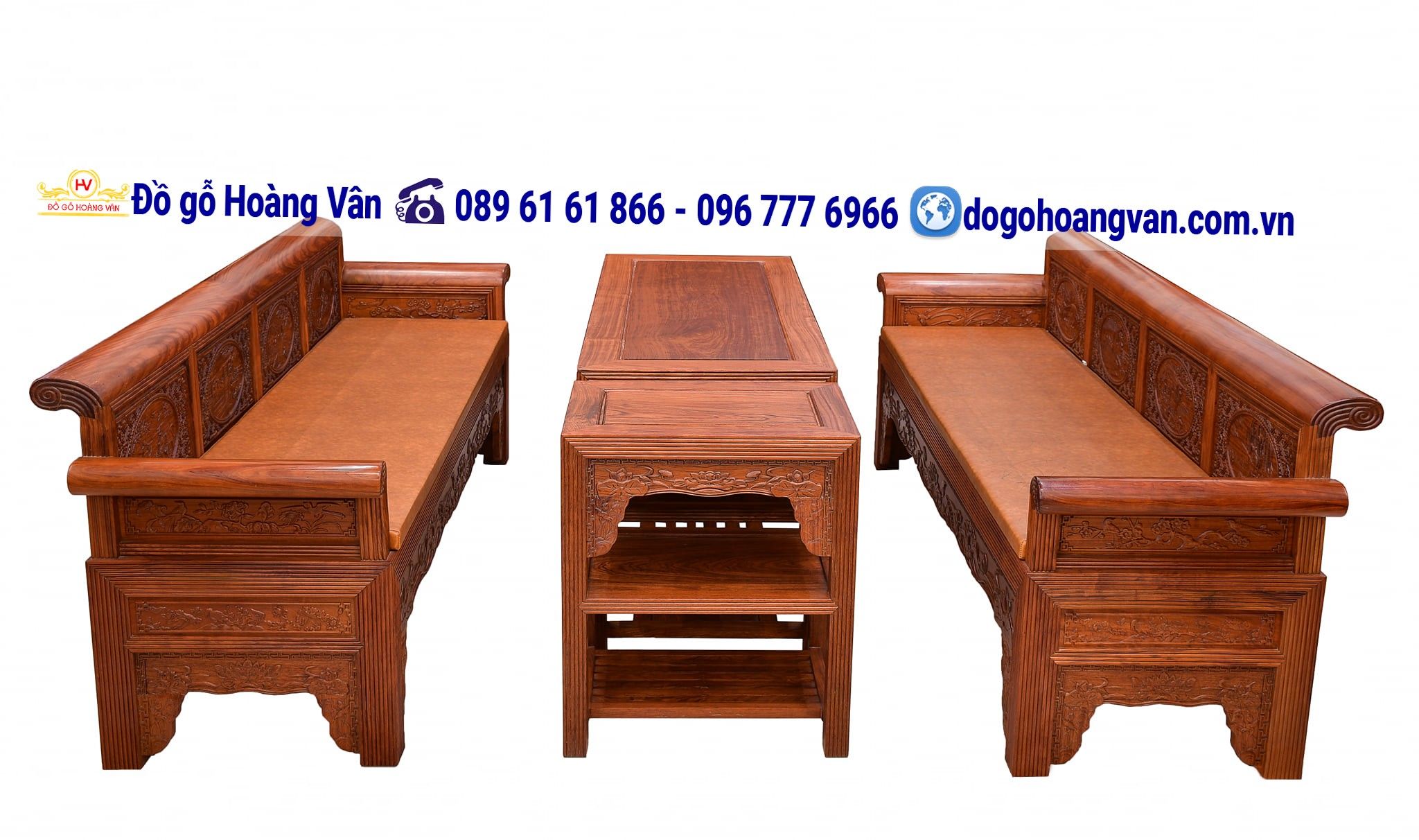 Bộ bàn ghế phòng khách gỗ hương kiểu dáng mới BG243 – Đồ gỗ Hoàng Vân