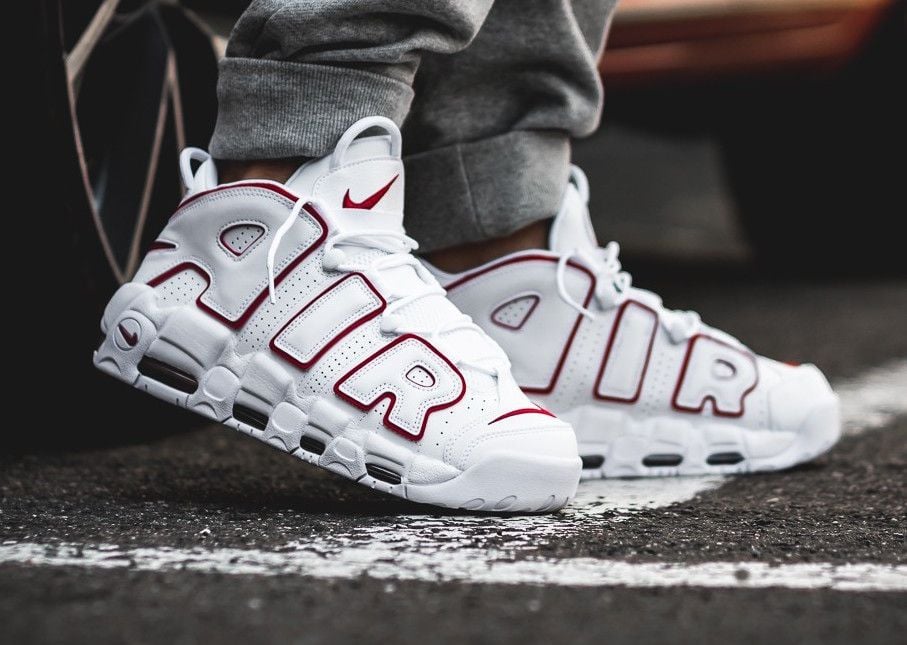 nike uptempo white red