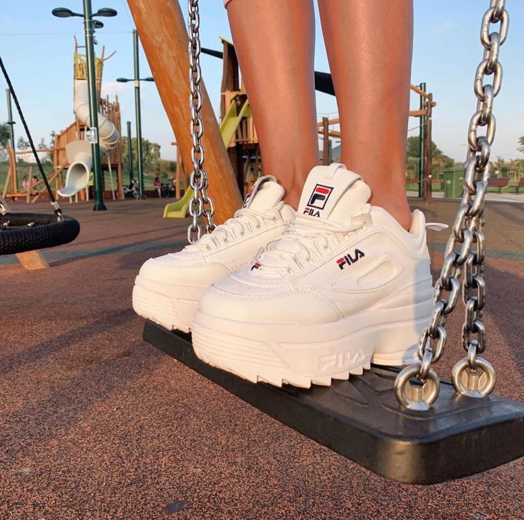 fila disruptor ii trainers in white with ice pink sole