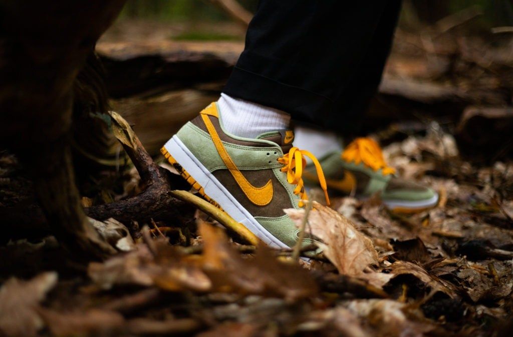 nike dunk low dusty olive on feet