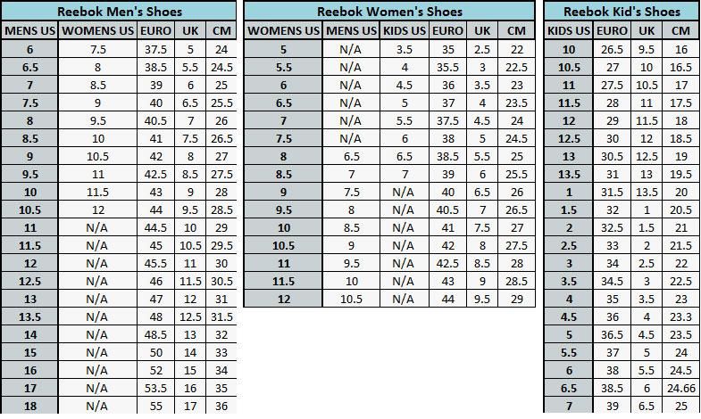 adidas to reebok shoe size