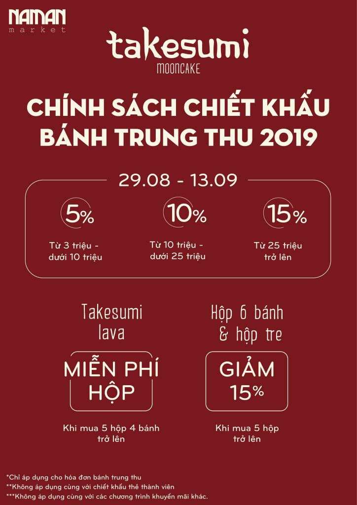 CHÍNH SÁCH CHIẾT KHẤU BÁNH TRUNG THU TƯƠI TINH THAN TRE TAKESUMI