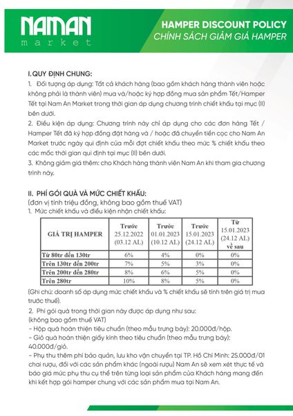 CHÍNH SÁCH GIẢM GIÁ HAMPER 2022