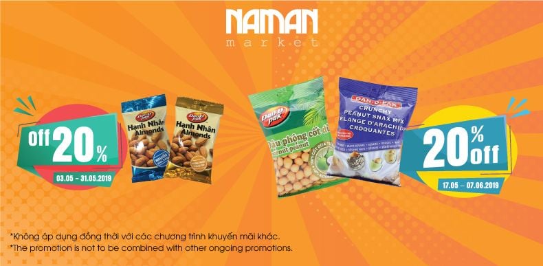 ƯU ĐÃI 20% CHO HẠNH NHÂN RANG, SNACK ĐẬU HỖN HỢP VÀ SNACK ĐẬU PHỘNG DAN D PAK