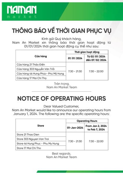 THÔNG BÁO THAY ĐỔI THỜI GIAN PHỤC VỤ TẠI CÁC CỬA HÀNG