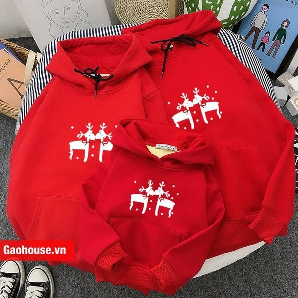 Áo gia đình màu đỏ kiểu Hoodie 