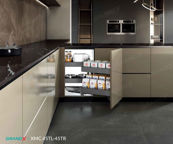 Phụ kiện tủ bếp GRANX dòng Titanium  kệ góc liên hoàn