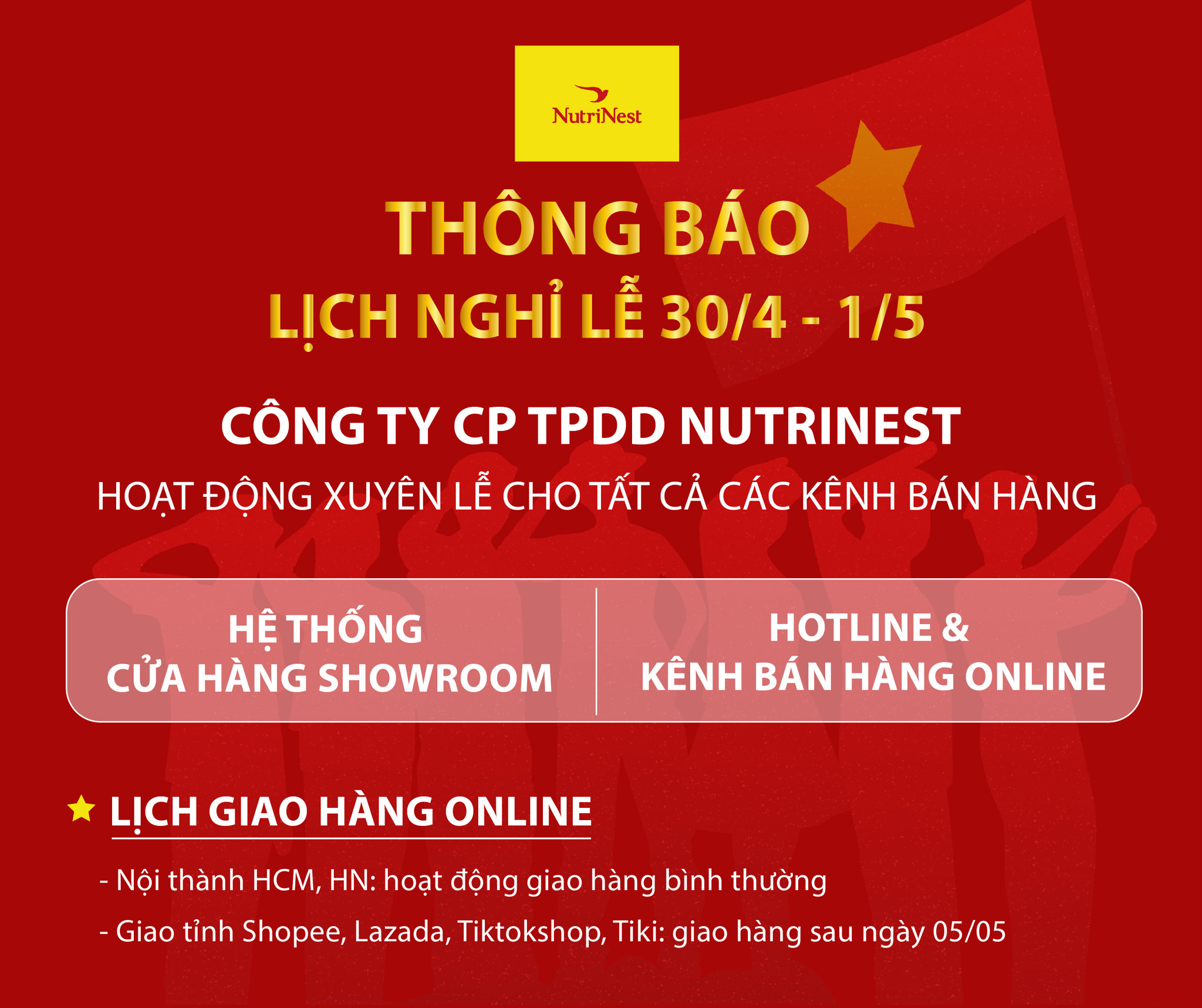 LỊCH HOẠT ĐỘNG LỄ 30/4 - 1/5