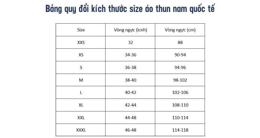 Bảng size áo thun nam chuẩn dáng người Việt Nam