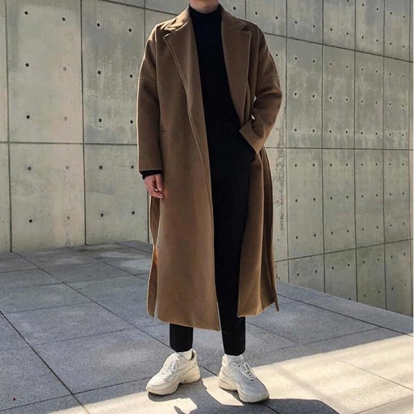 Áo len cao cổ mix cùng áo khoác dạ dáng dài