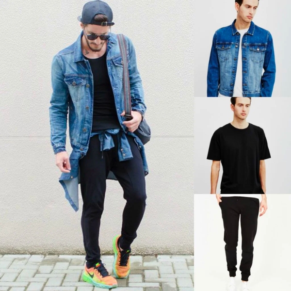 Áo Denim nam mix quần thể thao