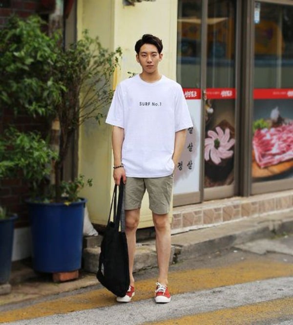 Phối đồ style Trung Quốc nam đường phố - Quần Short rộng và áo thun