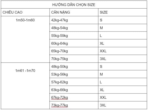 Chọn size đầm nữ theo cân nặng và chiều cao
