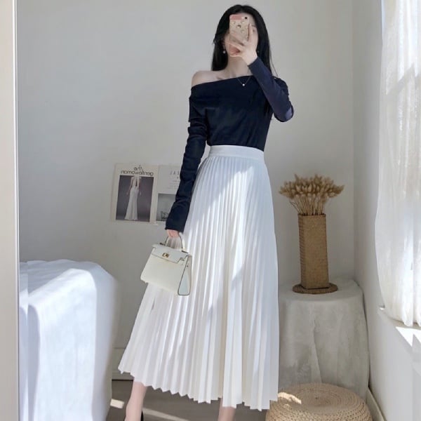 Chân váy xếp ly trắng dài midi (Loại 1) | Shopee Việt Nam