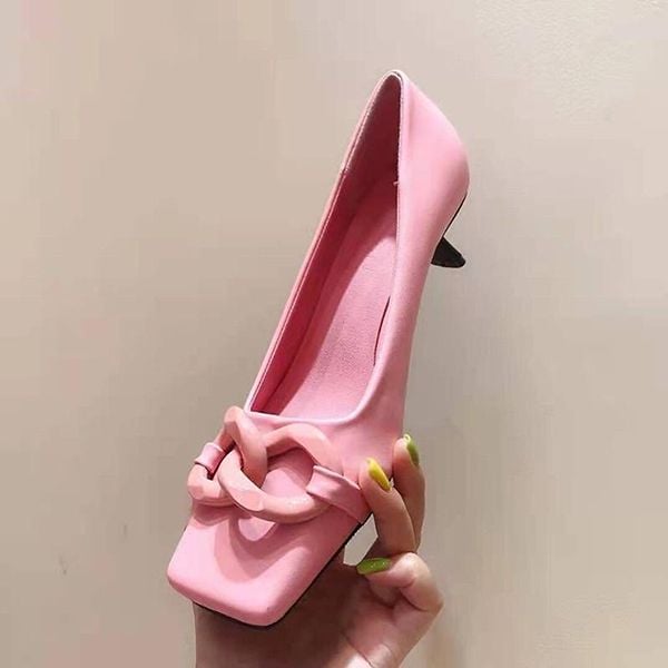 Giày Cao Gót Mũi vuông màu hồng