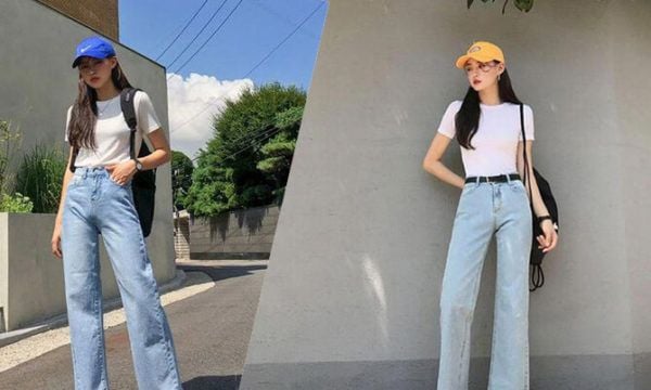 Phong cách basic kết hợp với quần jeans ống đứng vẫn vô cùng thu hút