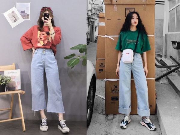 Phối đồ style Trung Quốc đơn giản cùng quần ống rộng và áo phông