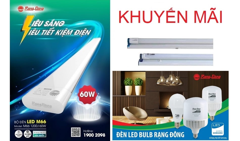 Rạng Đông khuyến mãi bộ đèn M11, M21, M66, led bulb trụ 20 30 40w