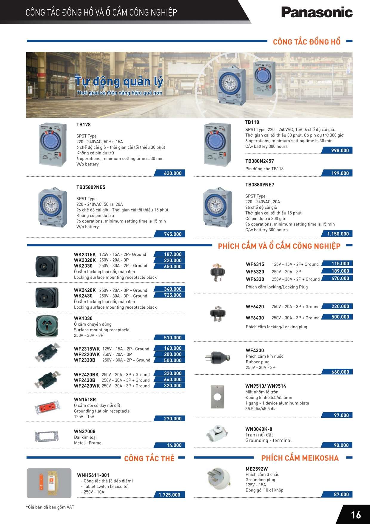 Catalogue Bảng giá Công tắc đồng hồ, ổ cắm công nghiệp Panasonic 