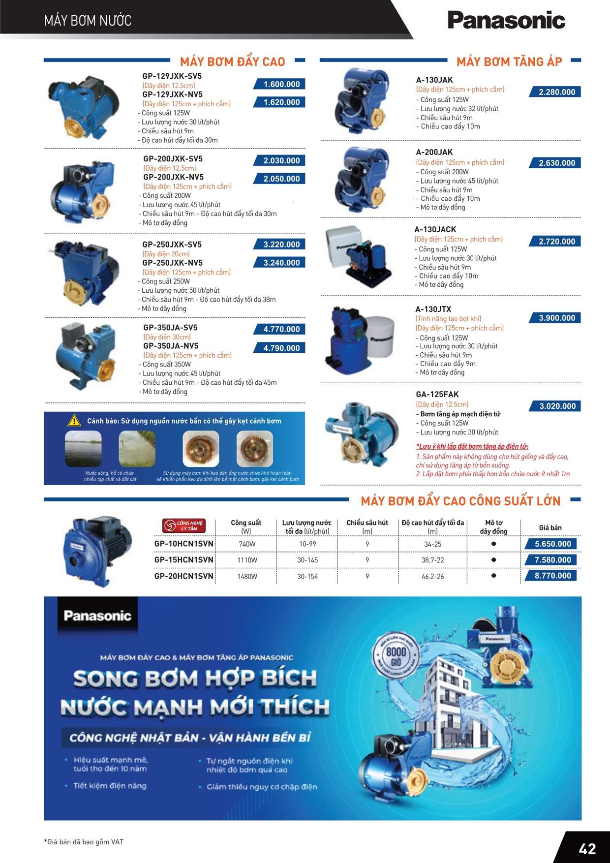 Catalogue Bảng giá Máy bơm nước Panasonic và Nanoco