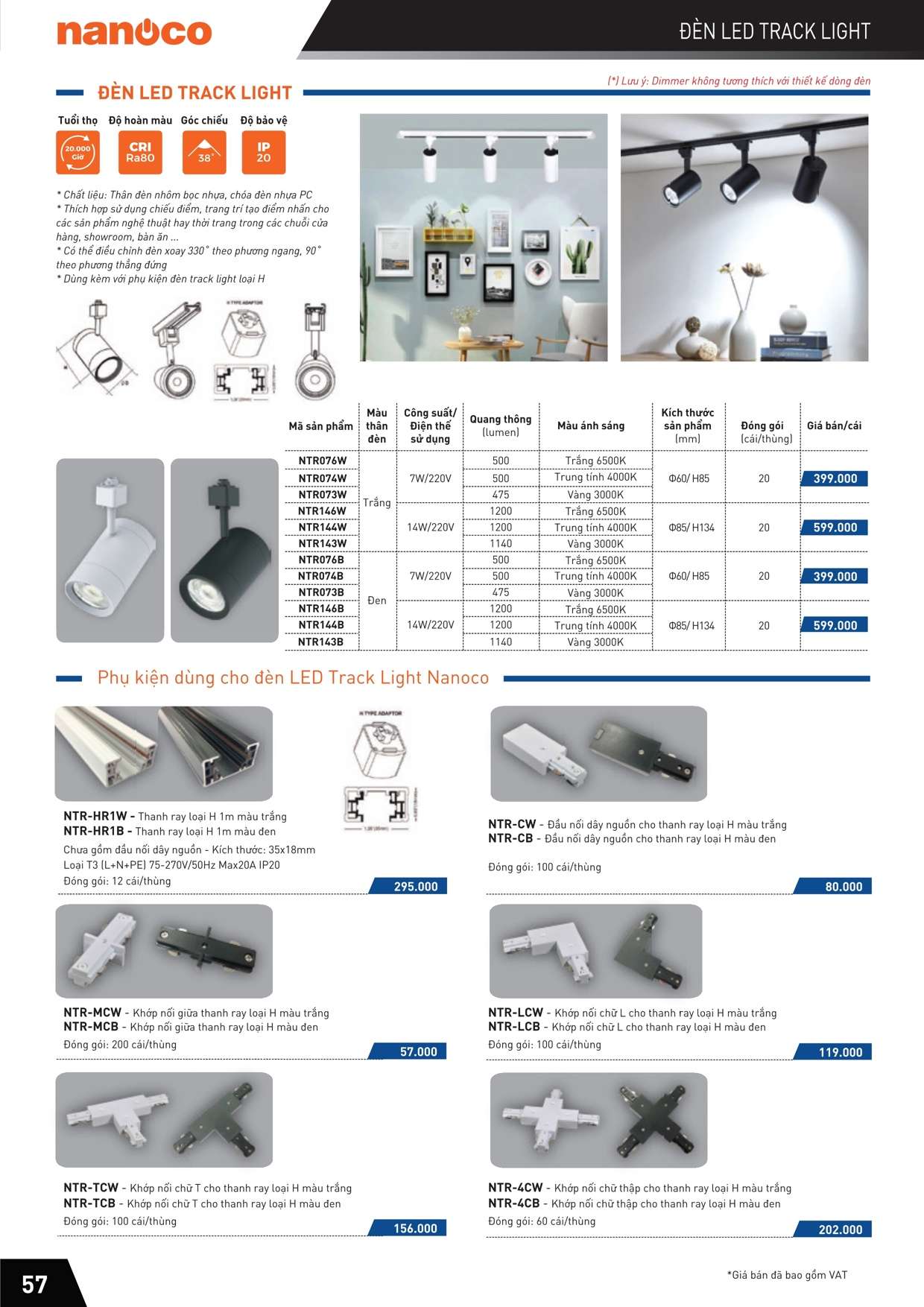 Catalogue Bảng giá Đèn track light Nanoco