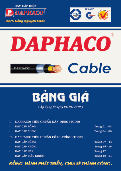 Bảng giá dây điện Daphaco 2021, giá cáp ... - ngochuy.com