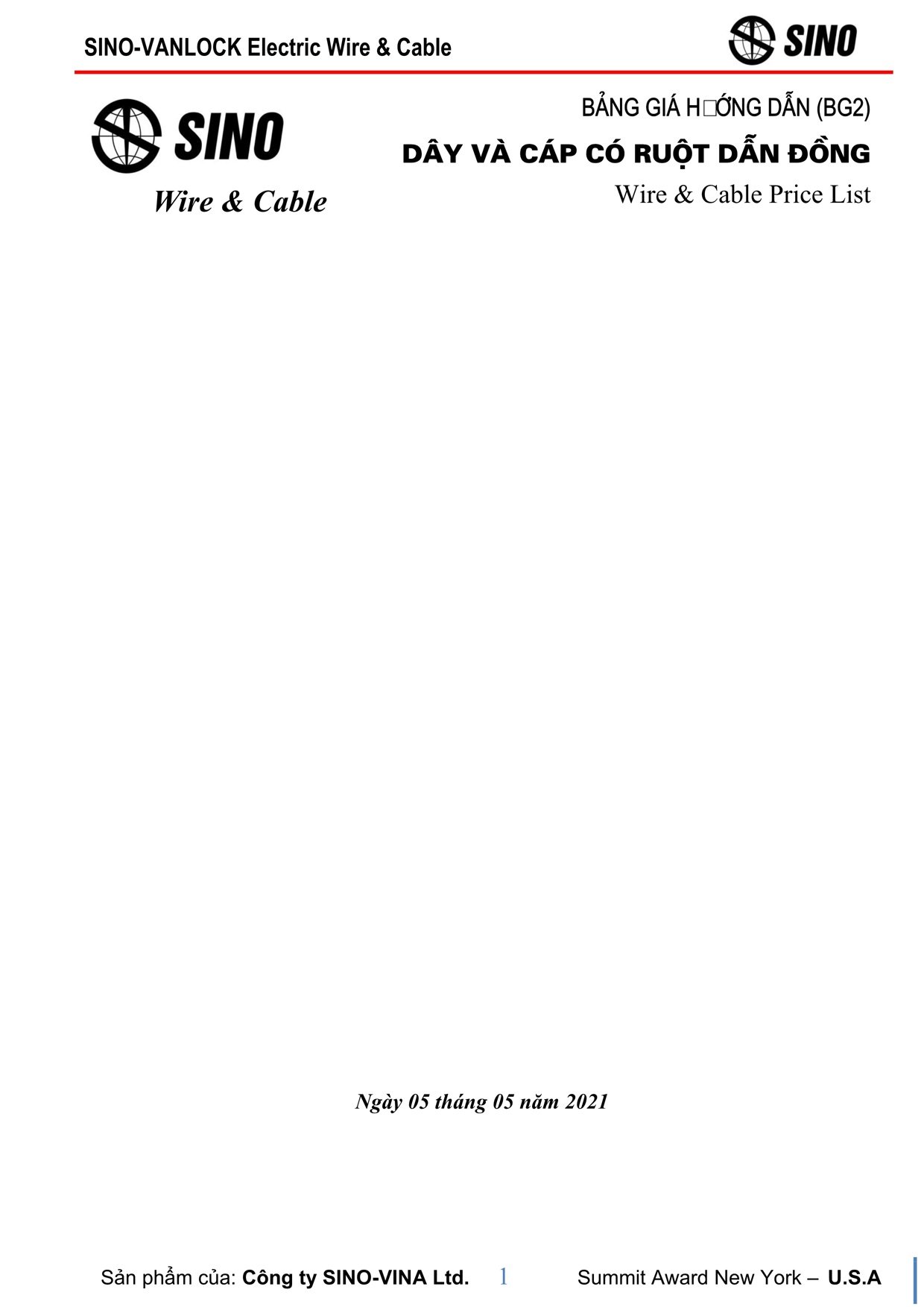 Bảng giá dây cáp điện Sino ruột đồng - Trang 17
