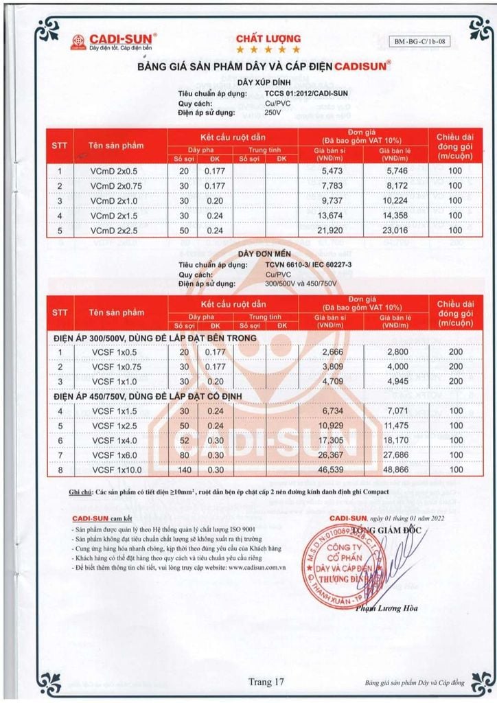 Bảng giá Dây xúp dính, dây điện đôi Cadisun (VCmD 2x0.75 2x1.0 2x1.5 2x2.5… Dây đơn mền VCSF 1x1.5 1x2.5 …) - Trang 18