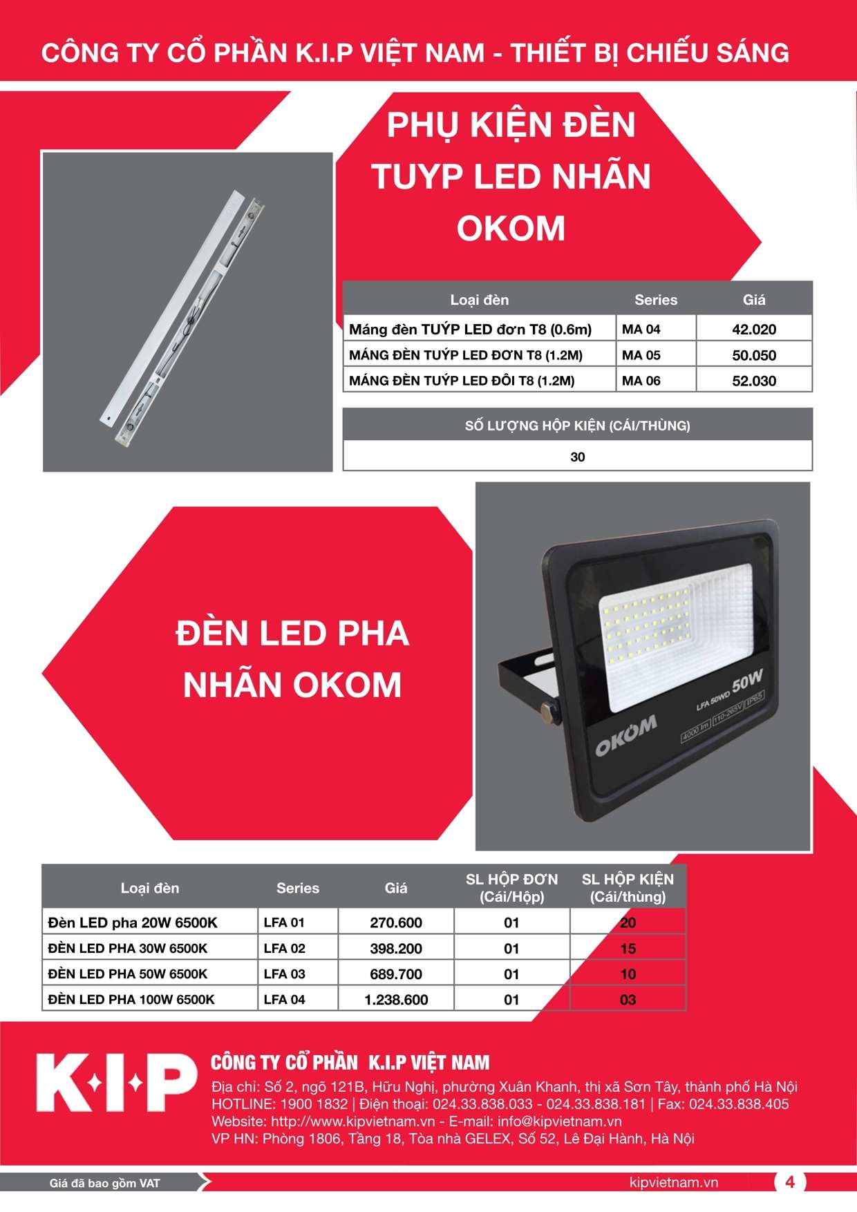 Bảng giá đèn led Okom Vinakip