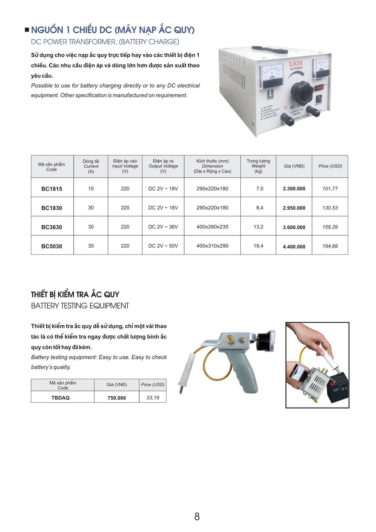 Bảng giá Ổn áp Biến áp Lioa 2029 8