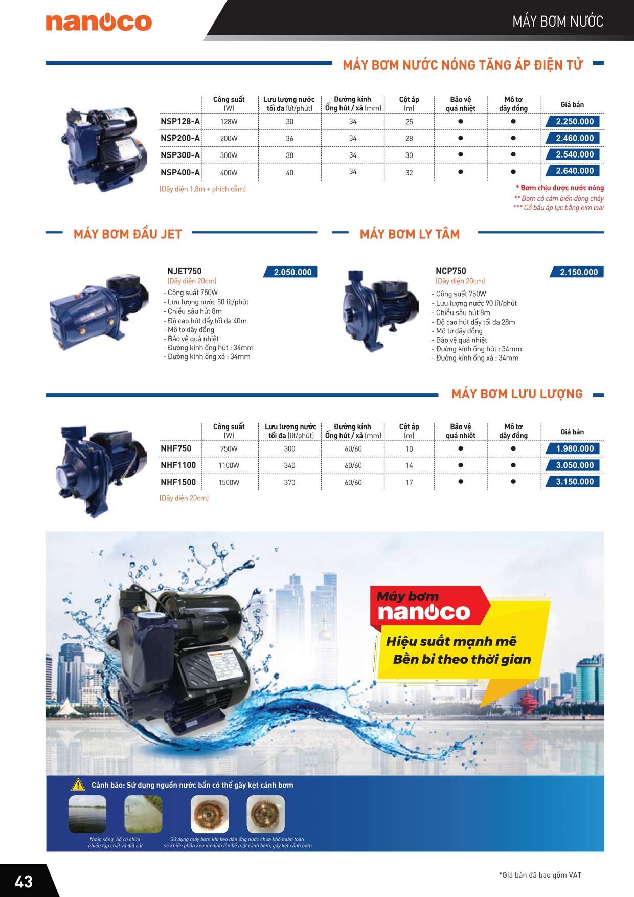 Catalogue Bảng giá Máy bơm nước Panasonic và Nanoco45