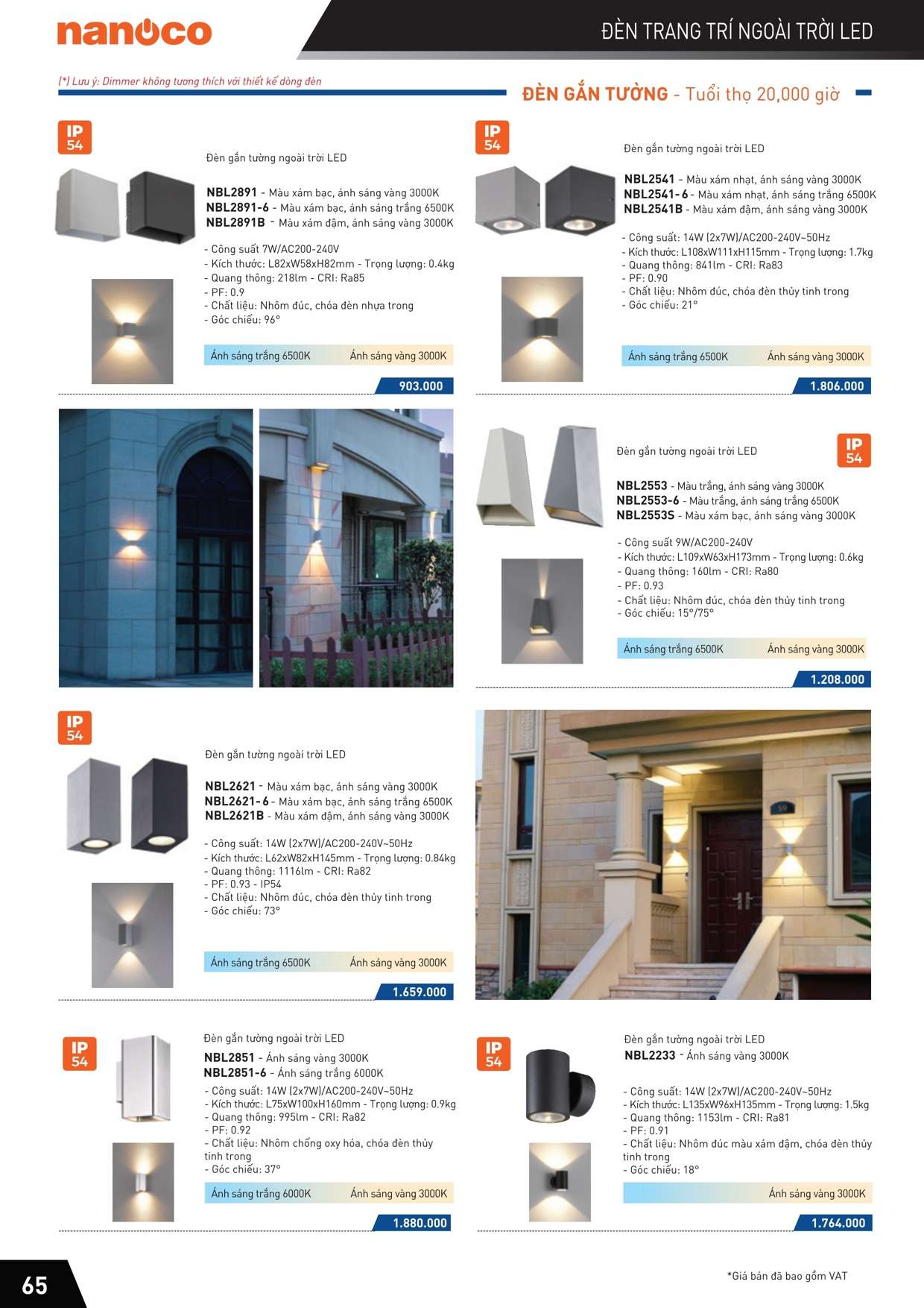 Catalogue Bảng giá Đèn led trang trí ngoài trời, đèn trần, đèn gắn tường, đèn sân vườn, đèn lối đi Nanoco67