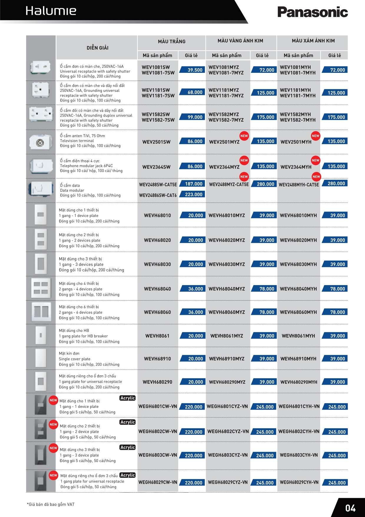 Catalogue Bảng giá công tắc ổ cắm Halumie Panasonic6