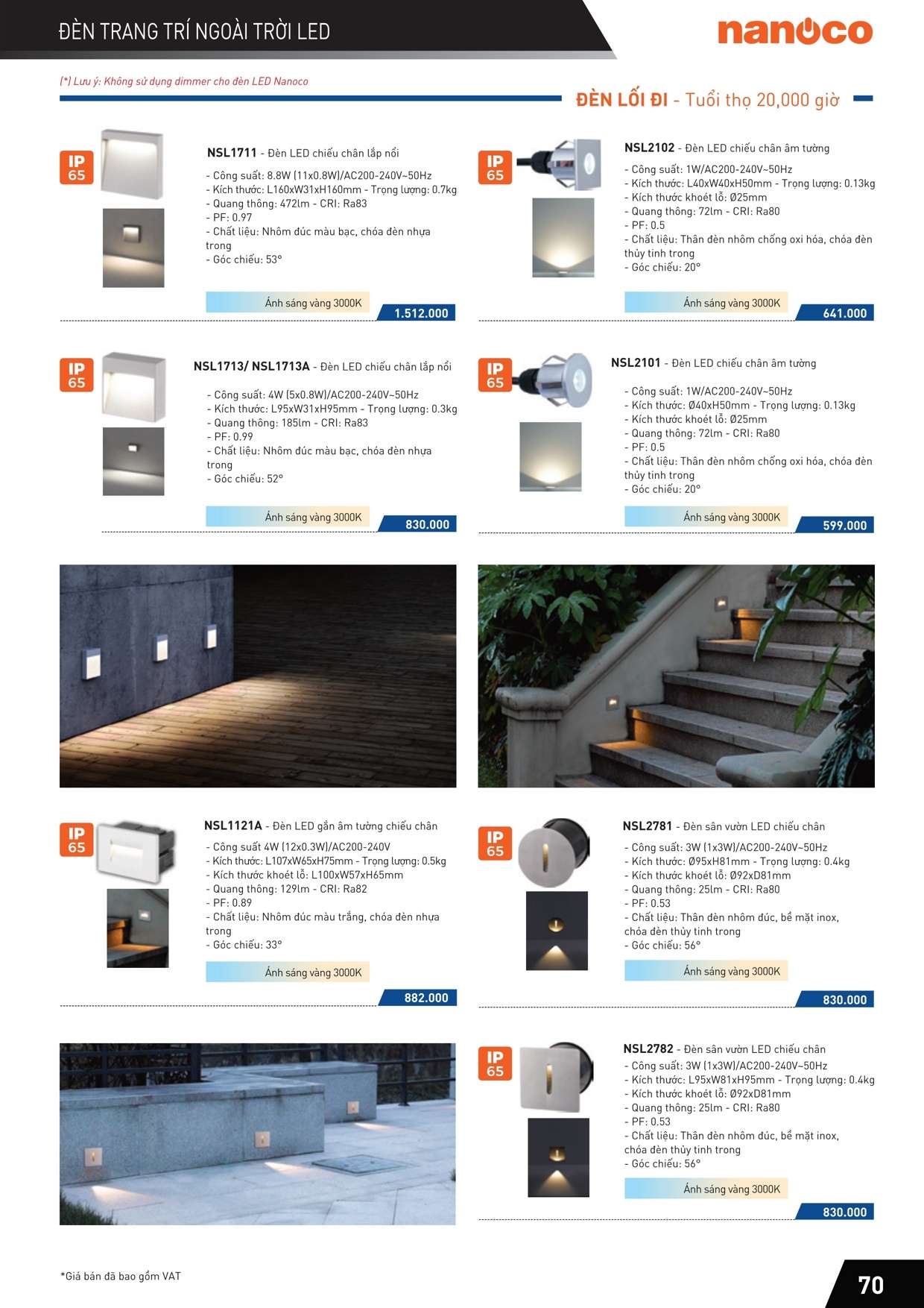 Catalogue Bảng giá Đèn led trang trí ngoài trời, đèn trần, đèn gắn tường, đèn sân vườn, đèn lối đi Nanoco72