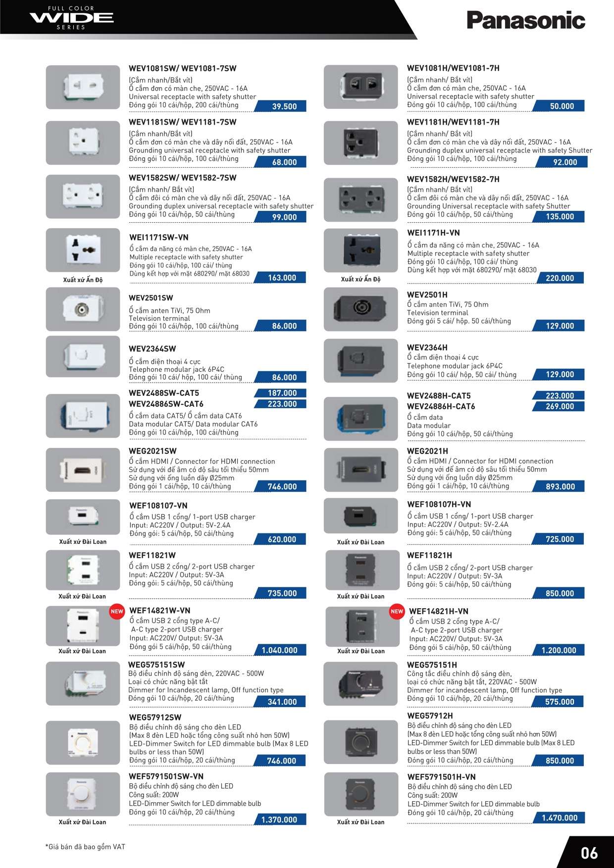 Catalogue Bảng giá công tắc ổ cắm Wide Series Panasonic8