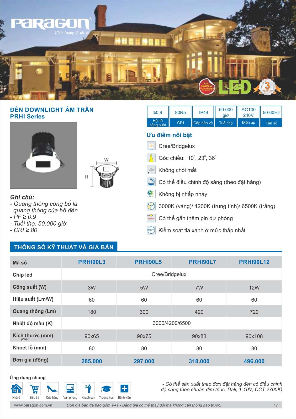 Catalogue Bảng giá Đèn downlight âm trần PRHI Series Paragon - Trang 17