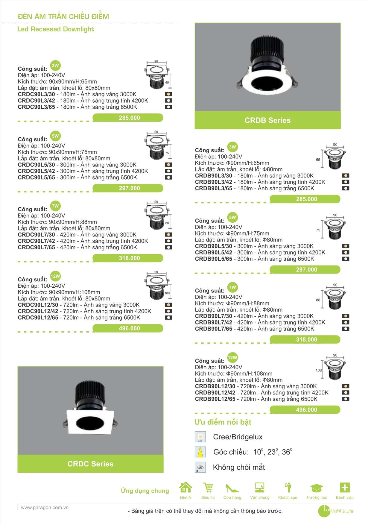Bảng giá Catalogue Đèn âm trần chiếu điểm Paragon - Trang 9