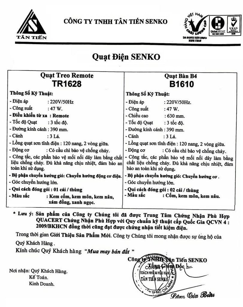 Catalogue quạt Senko